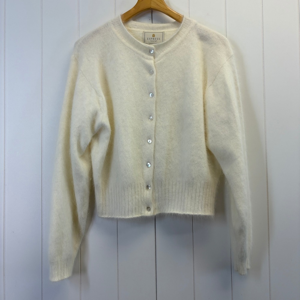 Vintage Express Tricot Coquette Angora Cardigan Sweater Women Large Balletcore